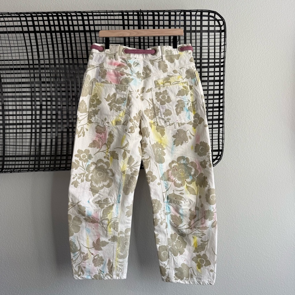 Free people we the free moxie printed low slung floral flocked barrel Jeans - Picture 8 of 8